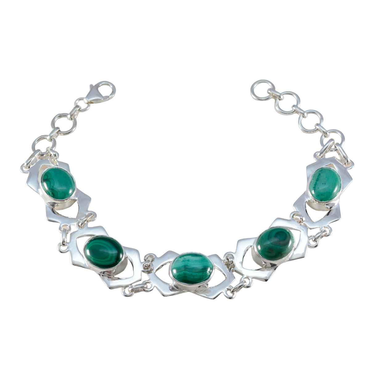 Malachite President’s Day Mid-weight Green Sterling Silver Links Bracelet Main image