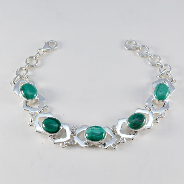 Malachite President’s Day Mid-weight Green Sterling Silver Links Bracelet