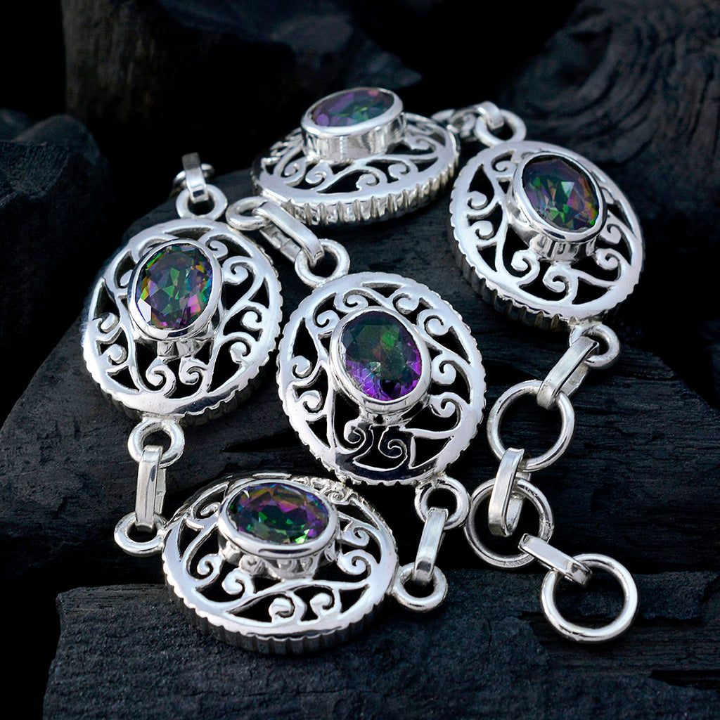 Mystic Quartz Pride Month Mid-weight multicolor Silver Links Bracelet