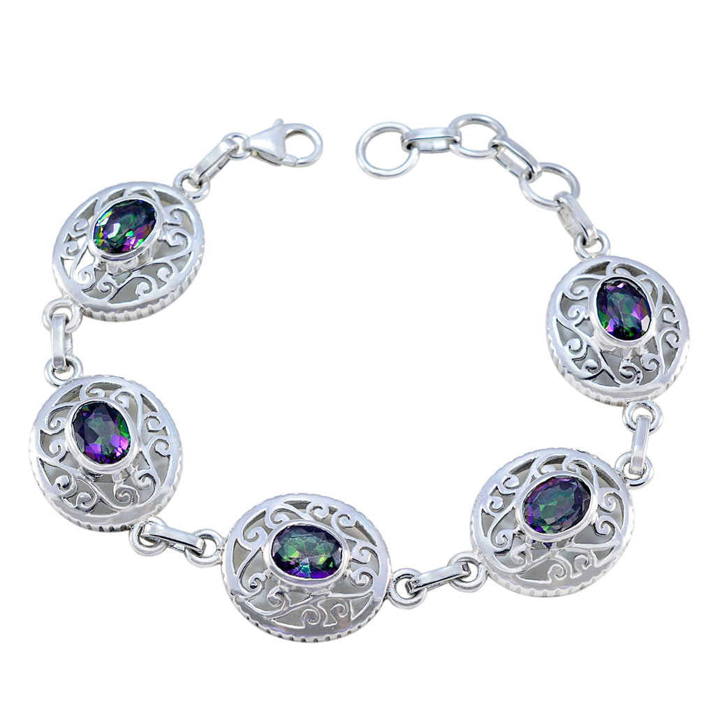 Mystic Quartz Pride Month Mid-weight multicolor Silver Links Bracelet