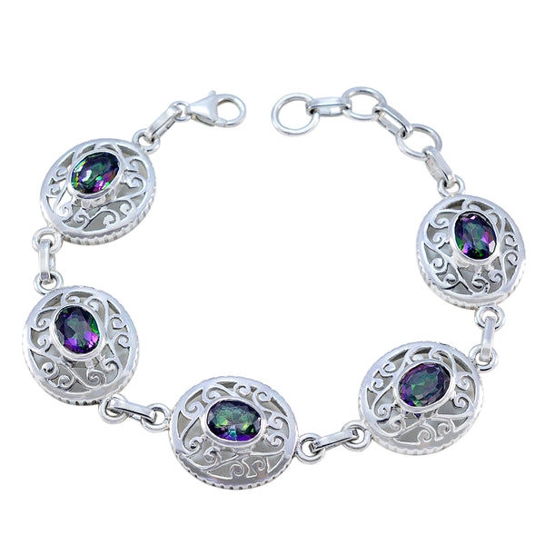 Mystic Quartz Pride Month Mid-weight multicolor Silver Links Bracelet
