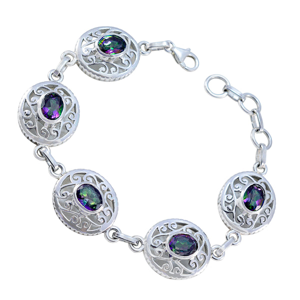 Mystic Quartz Pride Month Mid-weight multicolor Silver Links Bracelet