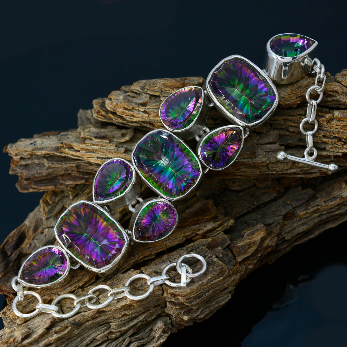 Mystic Quartz Pride Parade Cologne Statement Multi Sterling Silver Links Bracelet