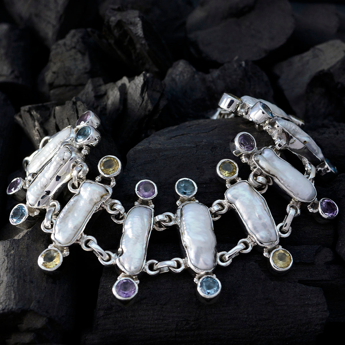 Pearl Prosecco Day Edgy White Sterling Silver Links Bracelet