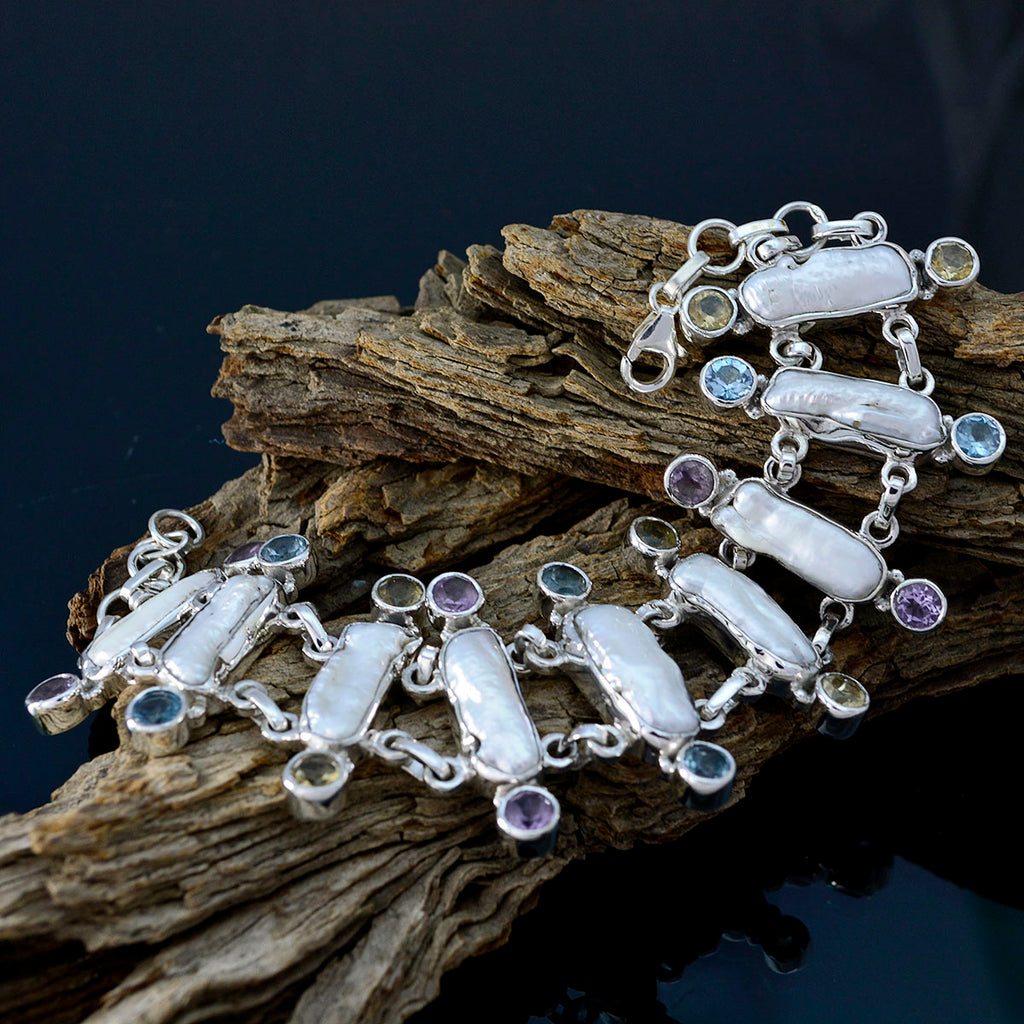 Pearl Prosecco Day Edgy White Sterling Silver Links Bracelet