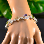 Multi Gemstone Rain Season Eye-catching multicolor Silver Links Bracelet