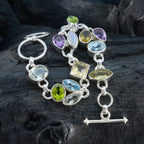 Multi Gemstone Rain Season Eye-catching multicolor Silver Links Bracelet