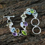 Multi Gemstone Rain Season Eye-catching multicolor Silver Links Bracelet