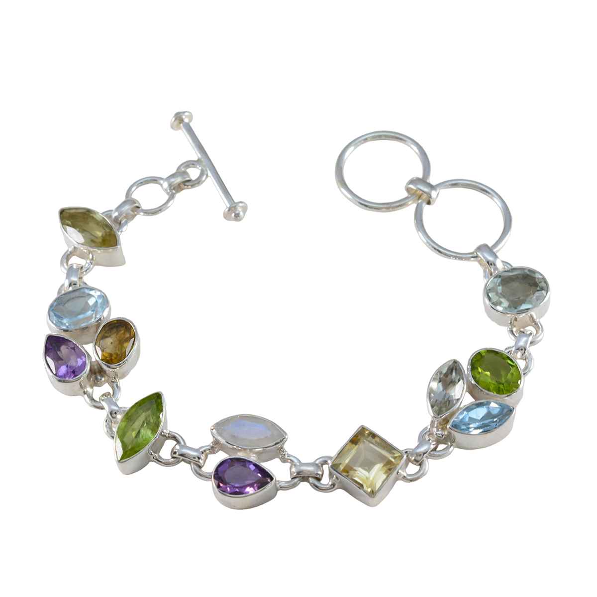 Multi Gemstone Rain Season Eye-catching multicolor Silver Links Bracelet