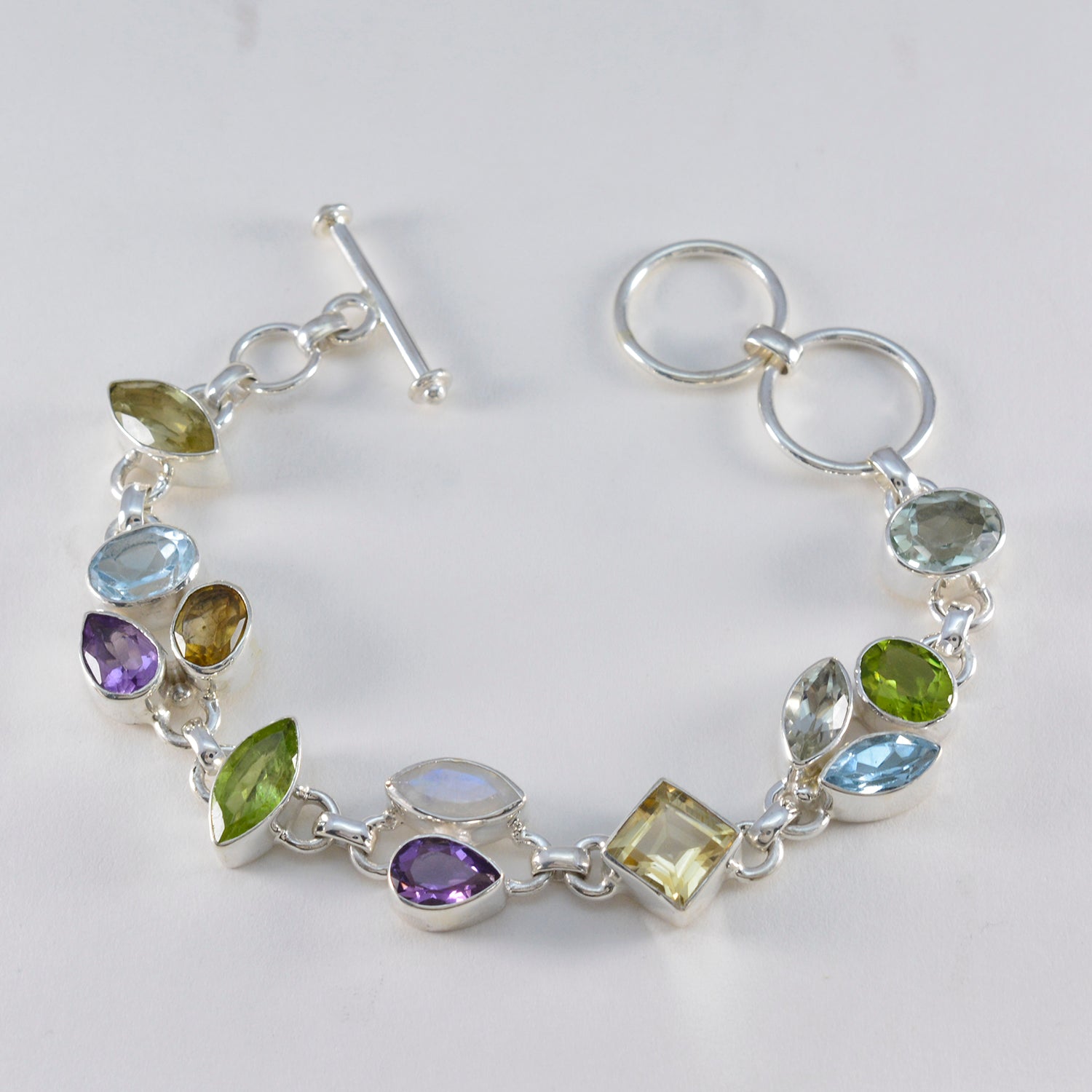 Multi Gemstone Rain Season Eye-catching multicolor Silver Links Bracelet