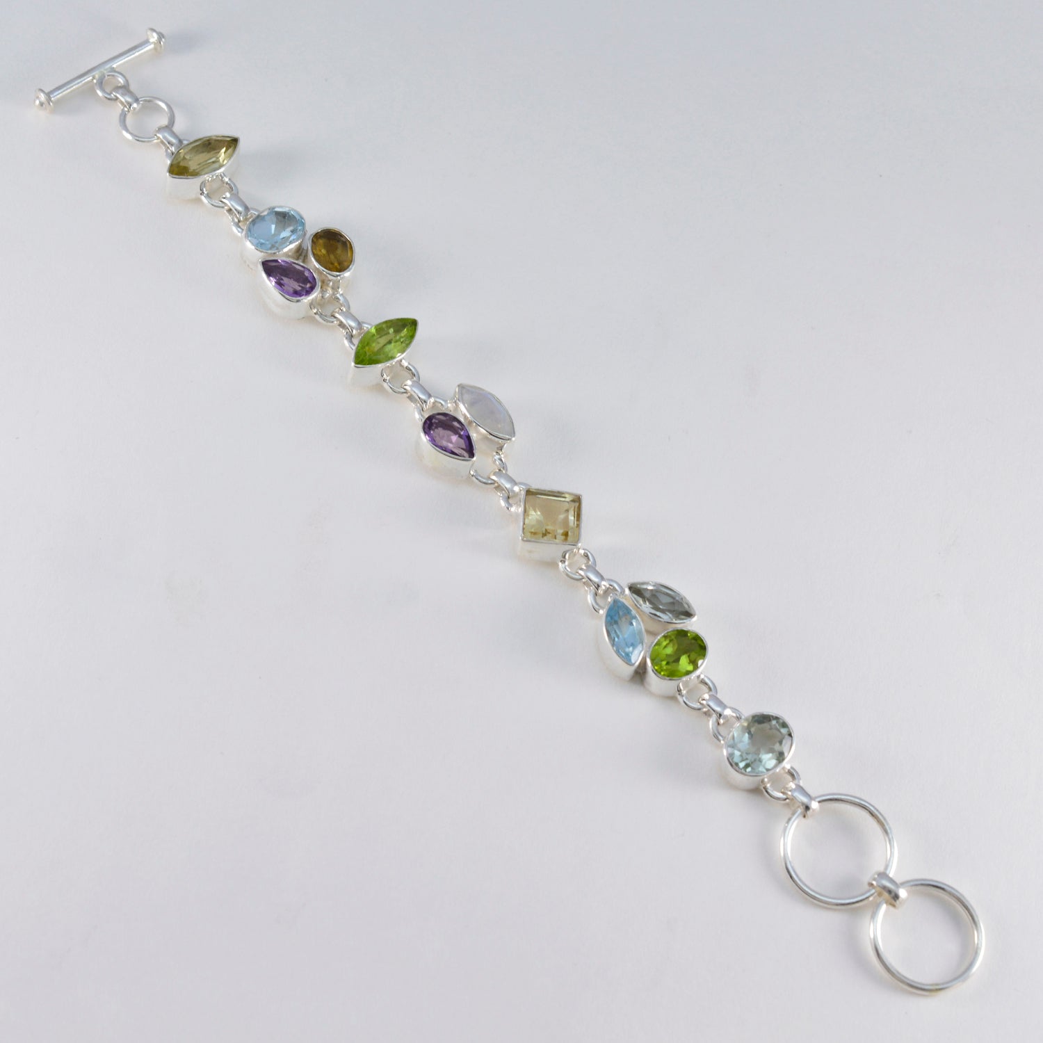 Multi Gemstone Rain Season Eye-catching multicolor Silver Links Bracelet