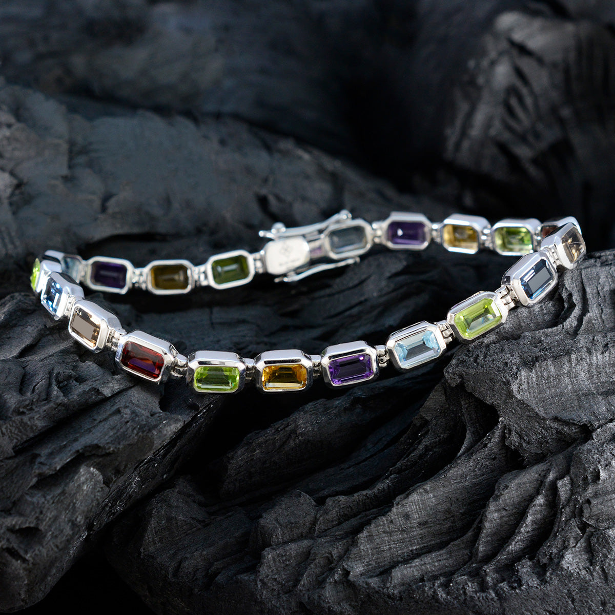 Multi Gemstone Reformation Day Minimal multicolor Sterling Silver Tennis Bracelet