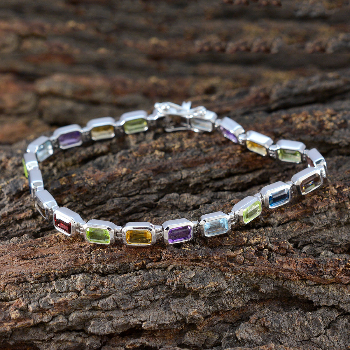 Multi Gemstone Reformation Day Minimal multicolor Sterling Silver Tennis Bracelet