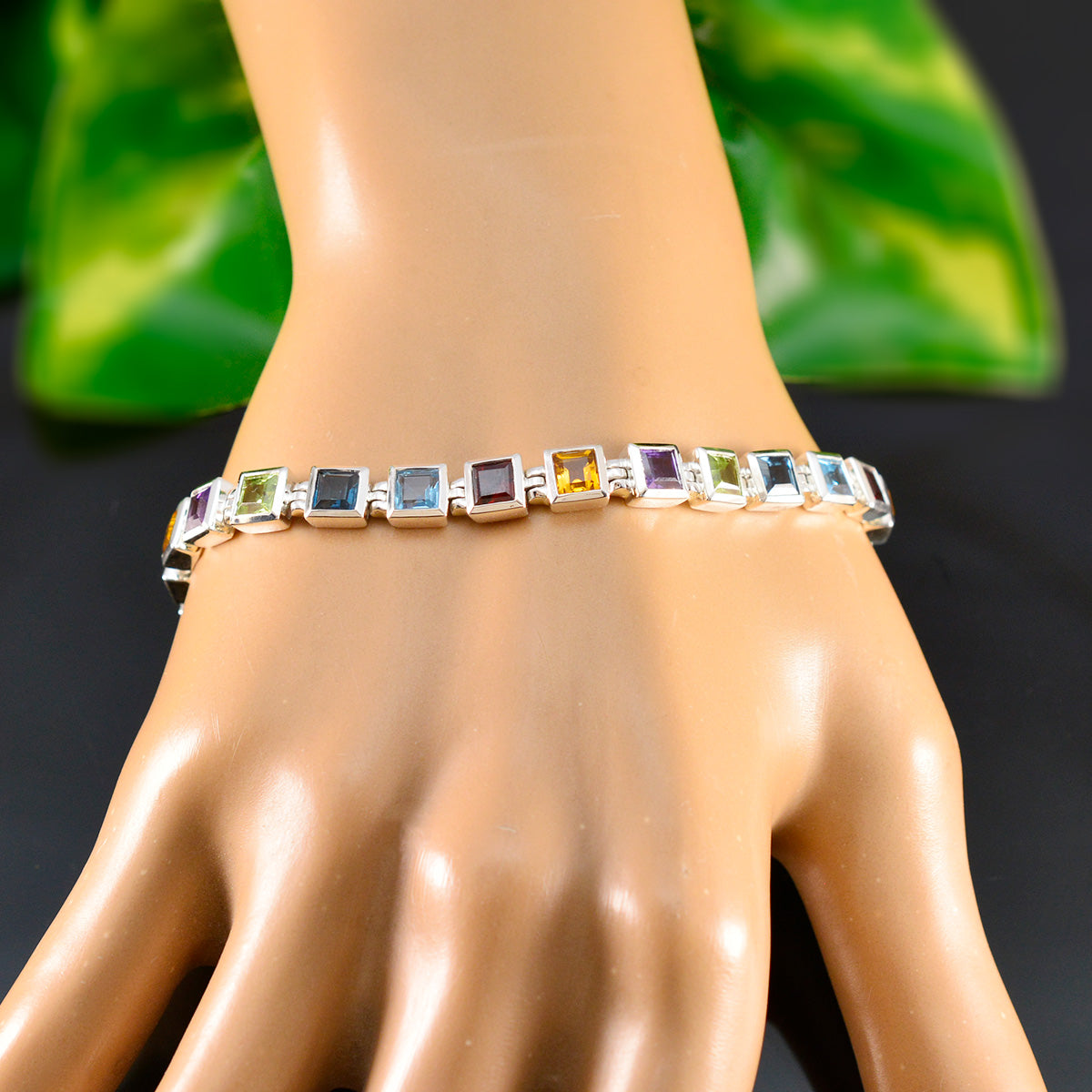 Multi Gemstone Remembrance Day Classic multicolor 925 Silver Tennis Bracelet