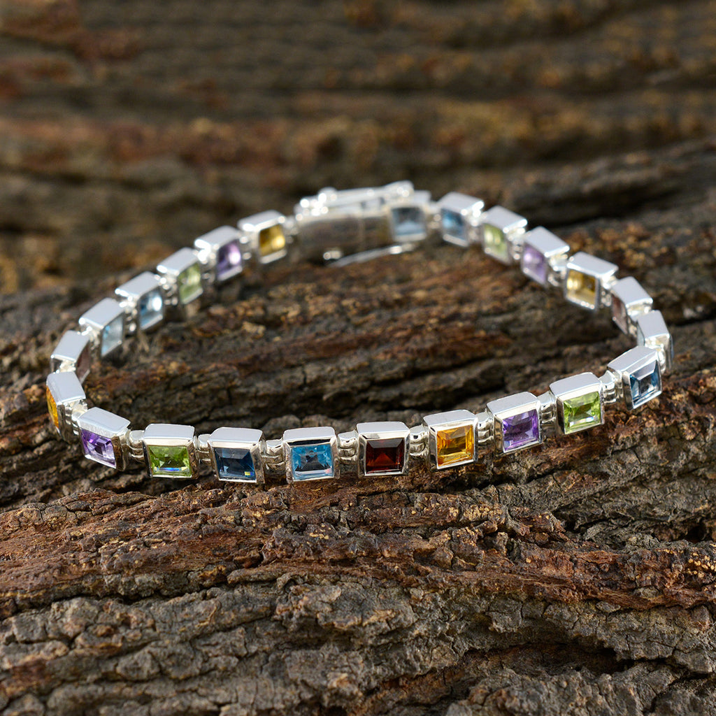 Multi Gemstone Remembrance Day Classic multicolor 925 Silver Tennis Bracelet