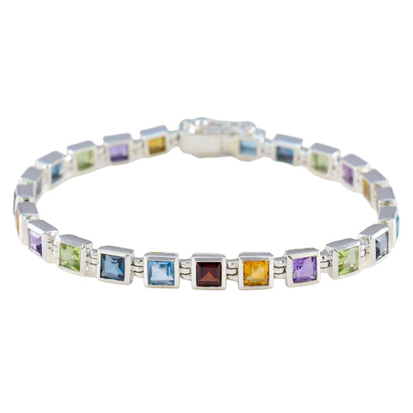 Multi Gemstone Remembrance Day Classic multicolor 925 Silver Tennis Bracelet