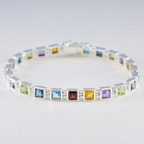 Multi Gemstone Remembrance Day Classic multicolor 925 Silver Tennis Bracelet