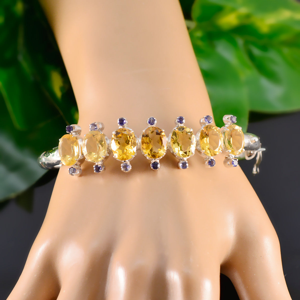 Citrine San Fermin Festival Versatile Yellow 925 Silver Hinged Bangle Bracelet