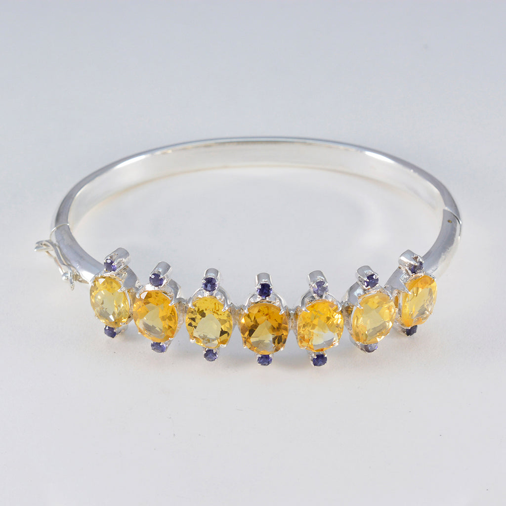 Citrine San Fermin Festival Versatile Yellow 925 Silver Hinged Bangle Bracelet