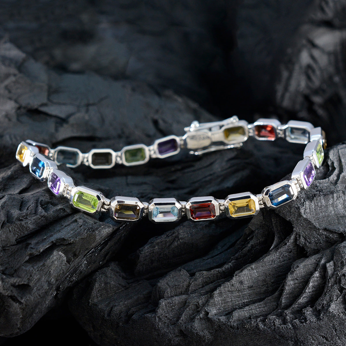 Multi Gemstone Random Act of Kindness Day Minimal multicolor Sterling Silver Tennis Bracelet