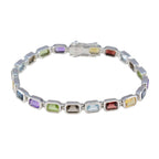 Multi Gemstone Random Act of Kindness Day Minimal multicolor Sterling Silver Tennis Bracelet