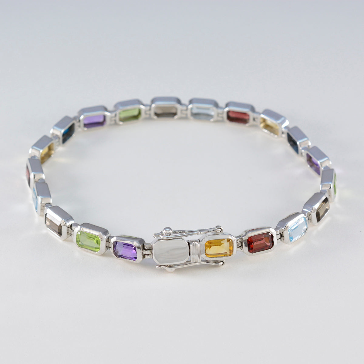 Multi Gemstone Random Act of Kindness Day Minimal multicolor Sterling Silver Tennis Bracelet