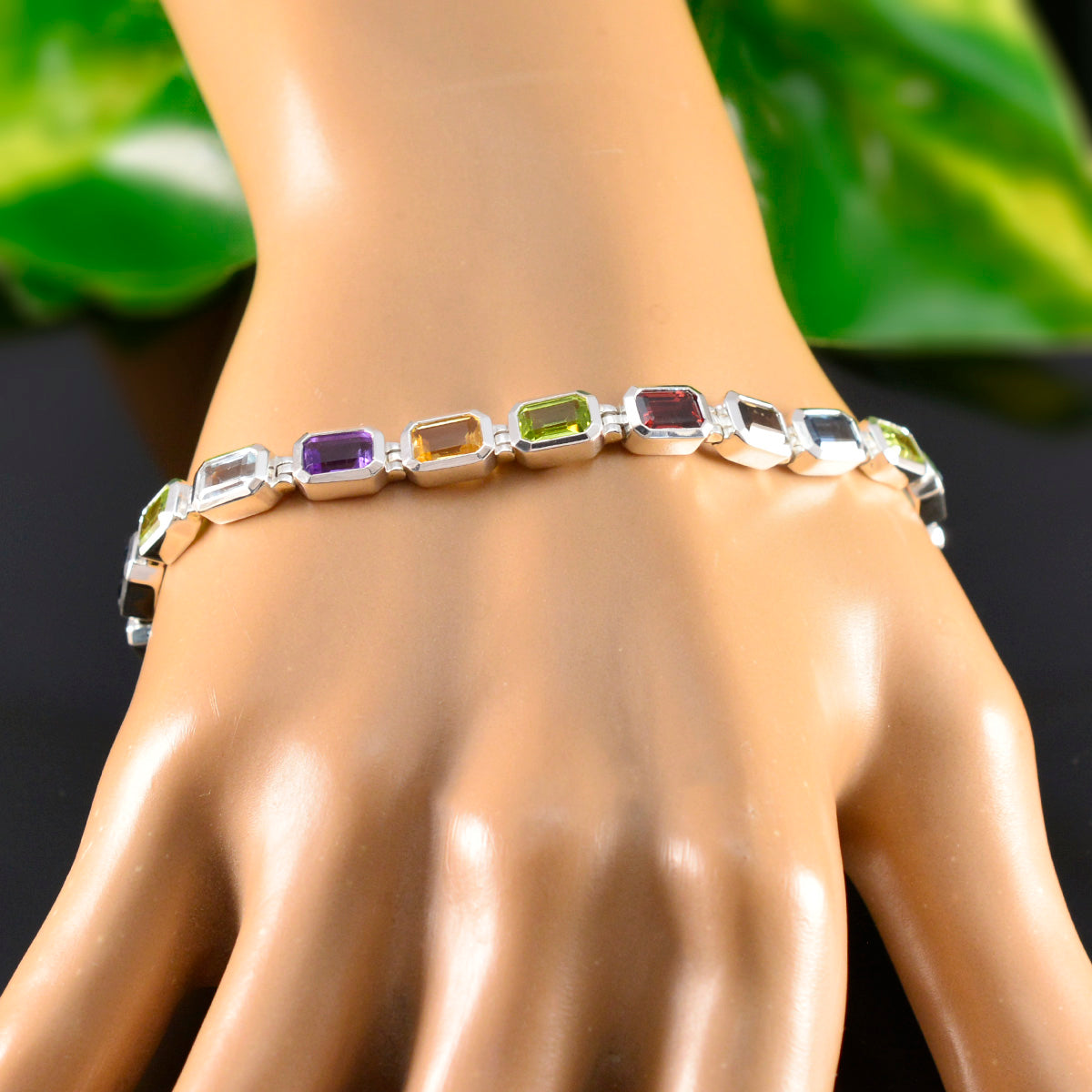 Multi Gemstone Read a Book Day Minimal multicolor 92.5 Silver Tennis Bracelet