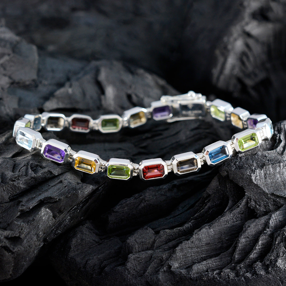 Multi Gemstone Read a Book Day Minimal multicolor 92.5 Silver Tennis Bracelet