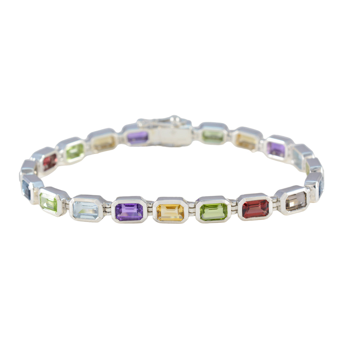 Multi Gemstone Read a Book Day Minimal multicolor 92.5 Silver Tennis Bracelet
