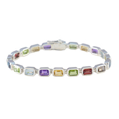 Multi Gemstone Read a Book Day Minimal multicolor 92.5 Silver Tennis Bracelet