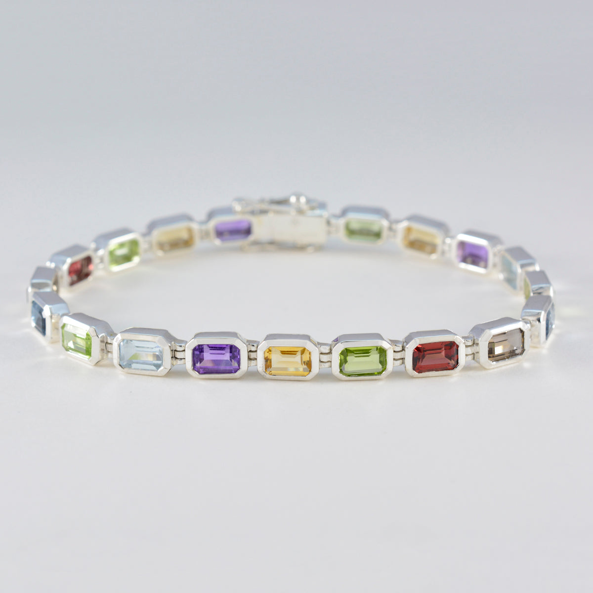 Multi Gemstone Read a Book Day Minimal multicolor 92.5 Silver Tennis Bracelet
