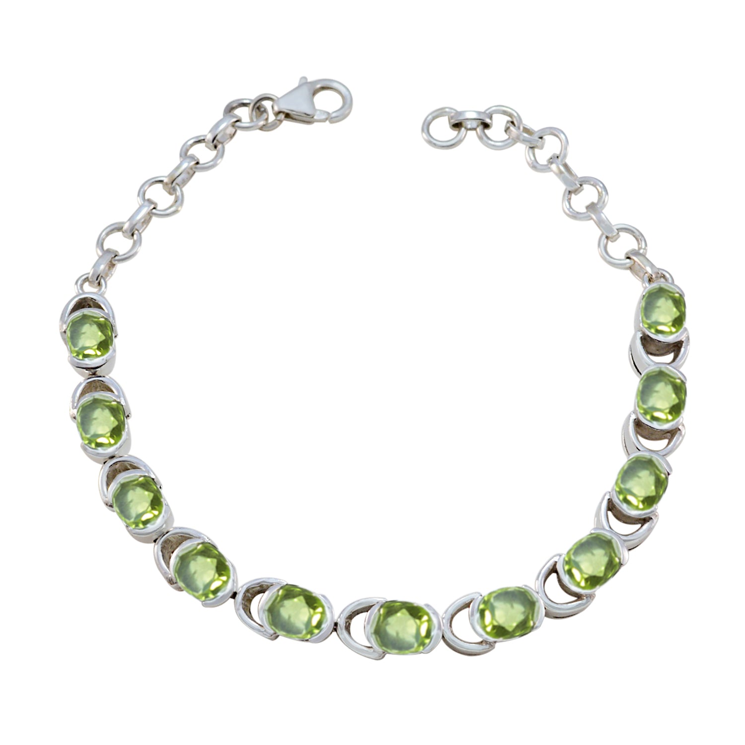 Peridot Sentimental Slim Green Sterling Silver Links Bracelet Hoofdafbeelding