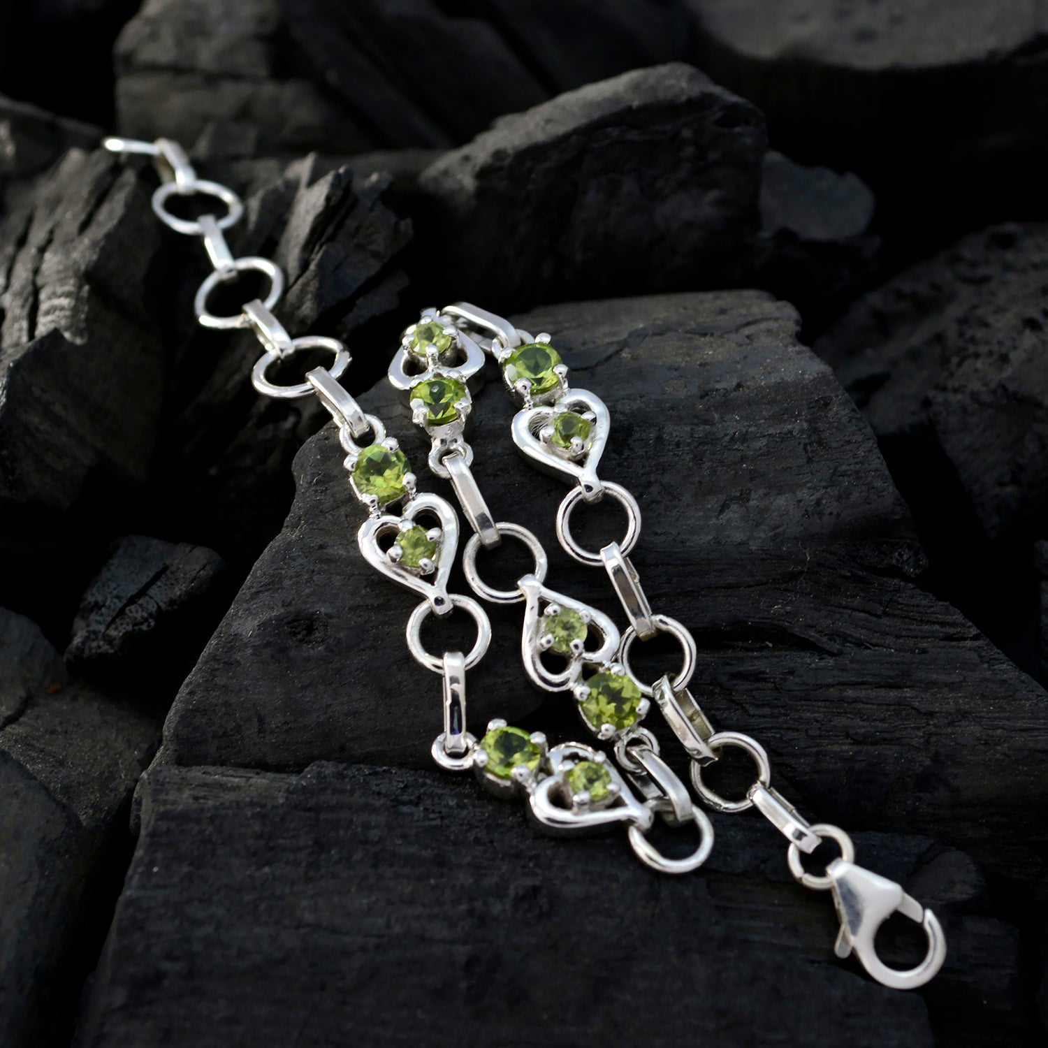 Peridot Showstopper Dainty Green Silver Links Bracelet