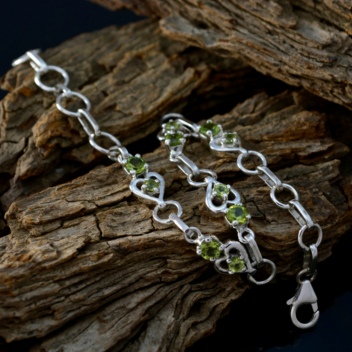 Pulsera de eslabones de plata verde con peridoto espectacular Imagen secundaria del producto