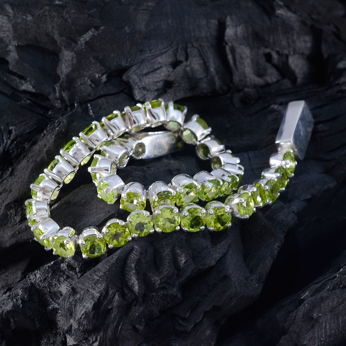 Peridot Shrove Tuesday Minimal Green Sterling Silver Tennis Bracelet