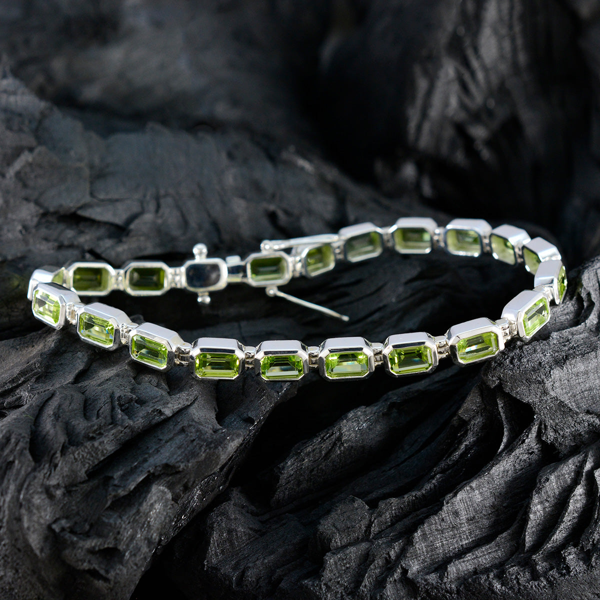 Peridot Silver Week Minimal Green Silver Tennis Bracelet