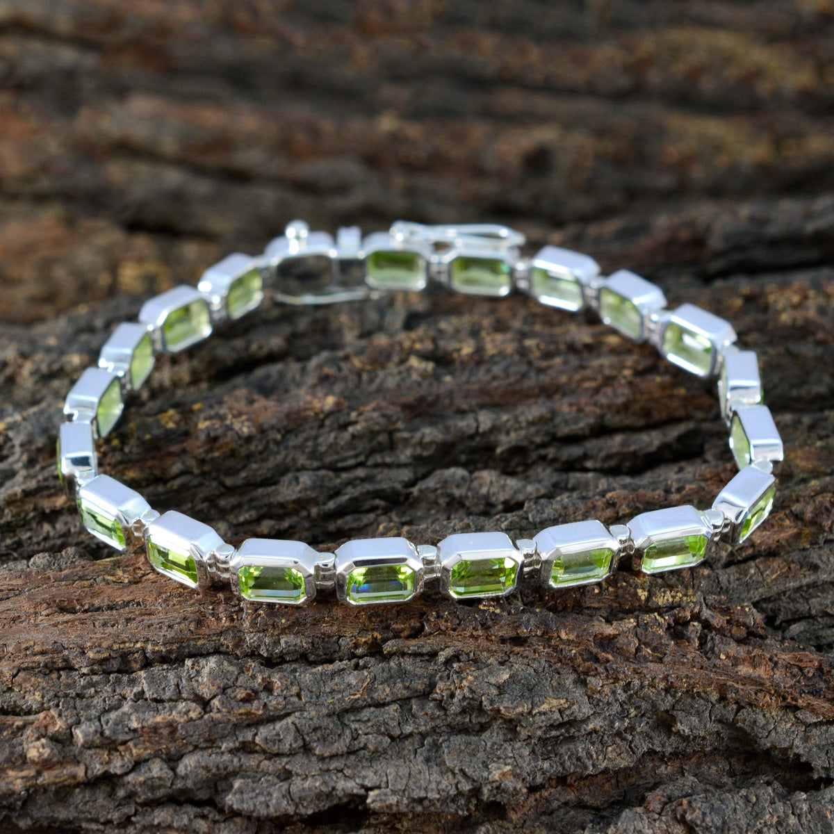 Peridot Silver Week Minimal Green Silver Tennis Bracelet