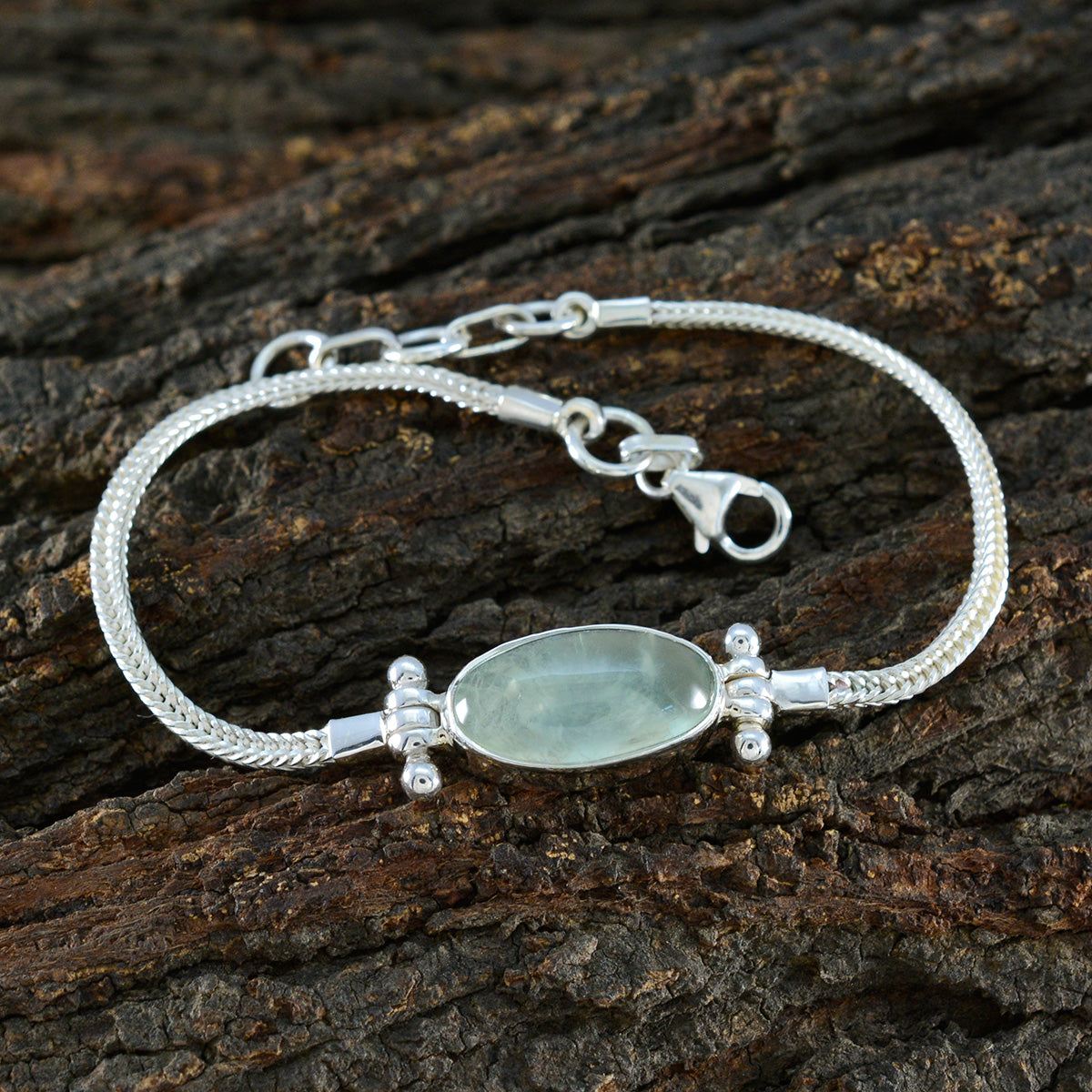 Prehnite Spring Racing Carnival Featherlight Green Silver Chain Bracelet