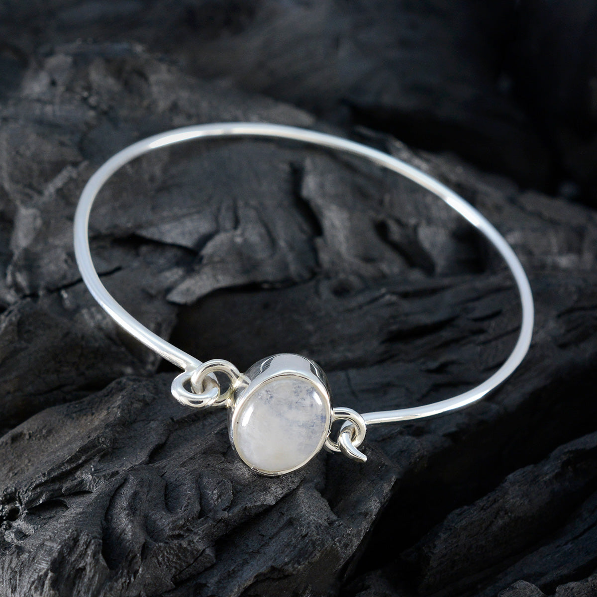 Rainbow Moonstone St Andrew’s Day Whisper-thin White Sterling Silver Hinged Bangle Bracelet