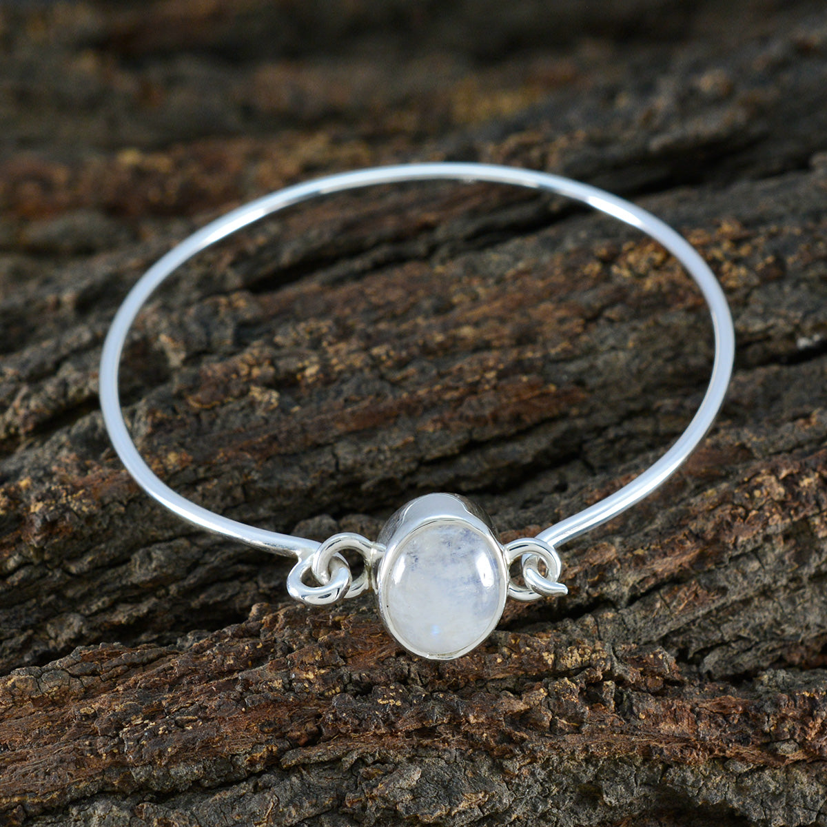 Rainbow Moonstone St Andrew’s Day Whisper-thin White Sterling Silver Hinged Bangle Bracelet