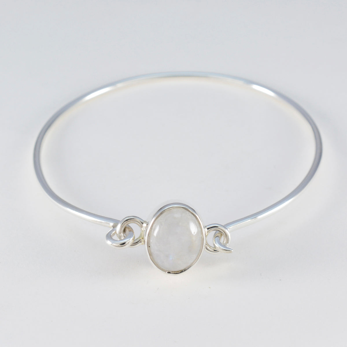 Rainbow Moonstone St Andrew’s Day Whisper-thin White Sterling Silver Hinged Bangle Bracelet