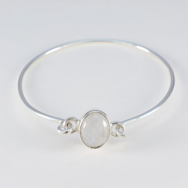 Rainbow Moonstone St Andrew’s Day Whisper-thin White Sterling Silver Hinged Bangle Bracelet