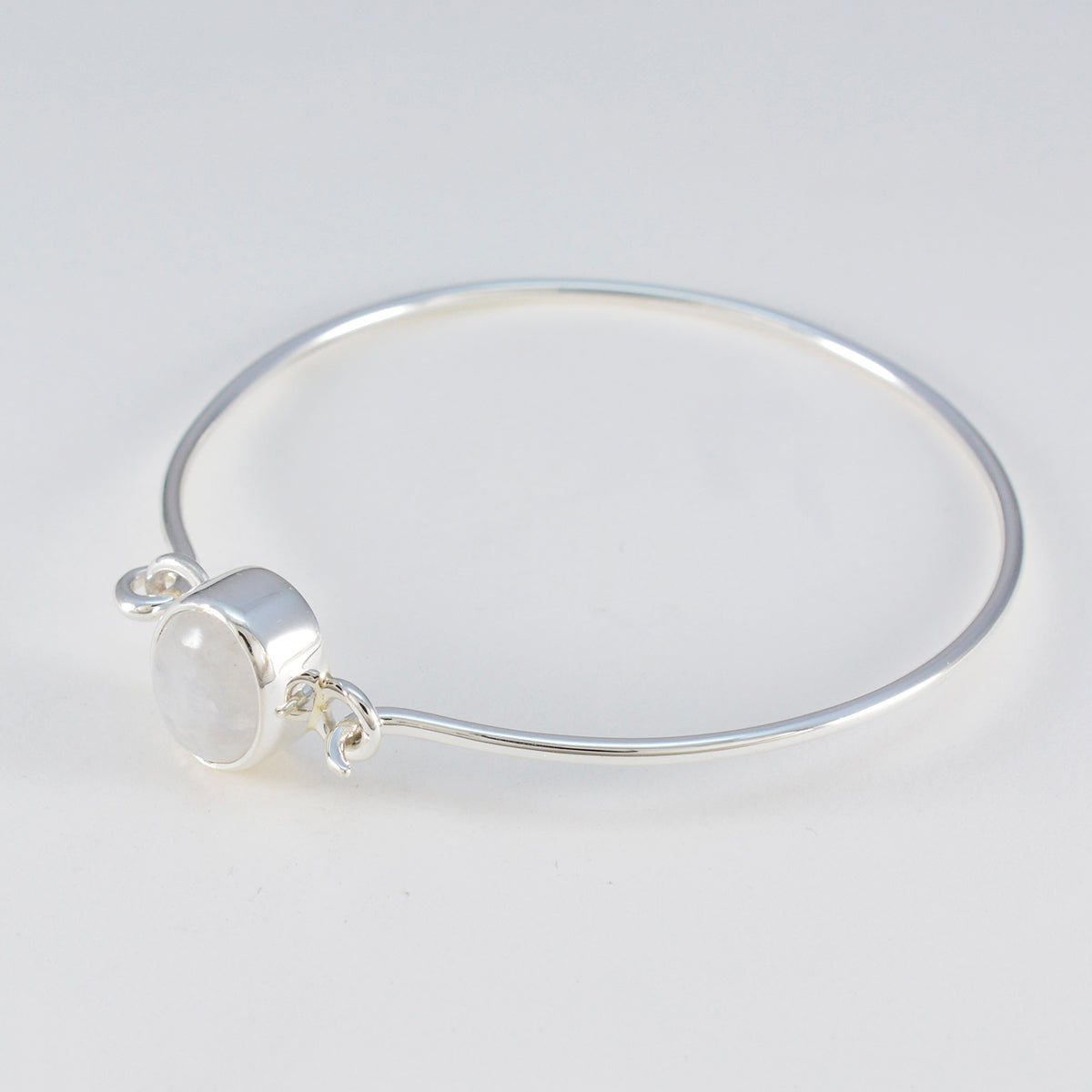 Rainbow Moonstone St Andrew’s Day Whisper-thin White Sterling Silver Hinged Bangle Bracelet