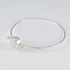 Bracelet jonc à charnière en argent sterling blanc ultra-fin avec pierre de lune arc-en-ciel pour la Saint-André