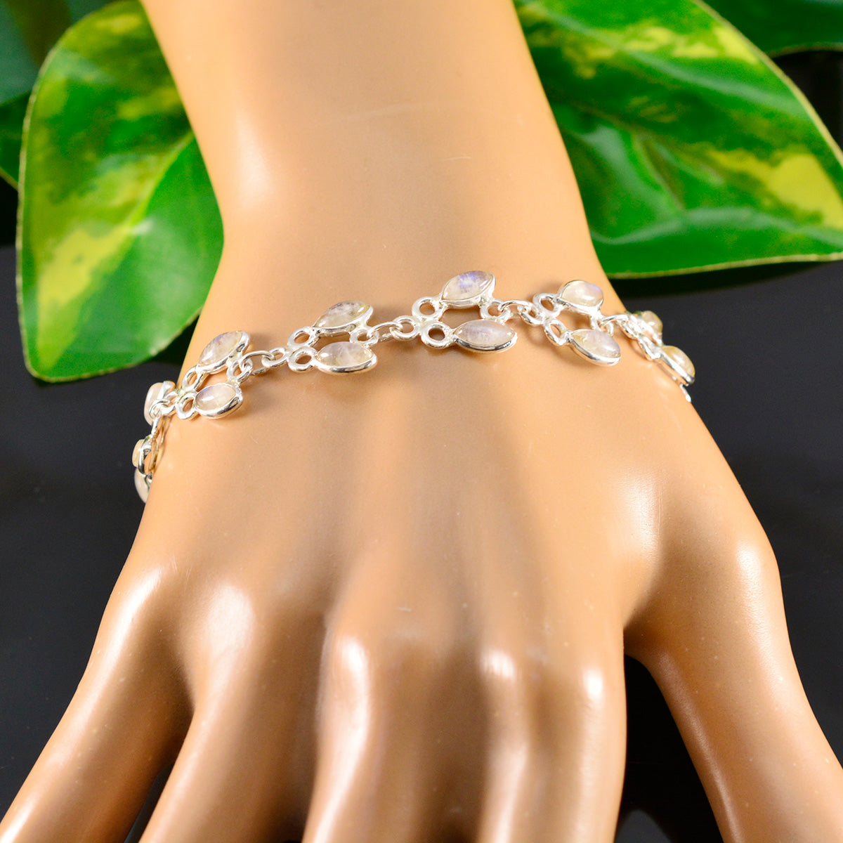 Rainbow Moonstone St David’s Day Whisper-thin White 925 Silver Links Bracelet