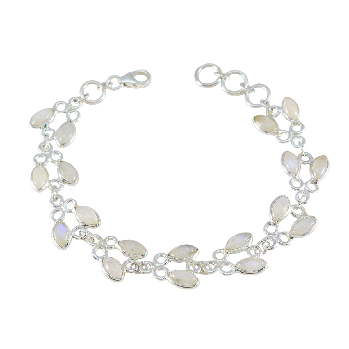 Rainbow Moonstone St David’s Day Whisper-thin White 925 Silver Links Bracelet