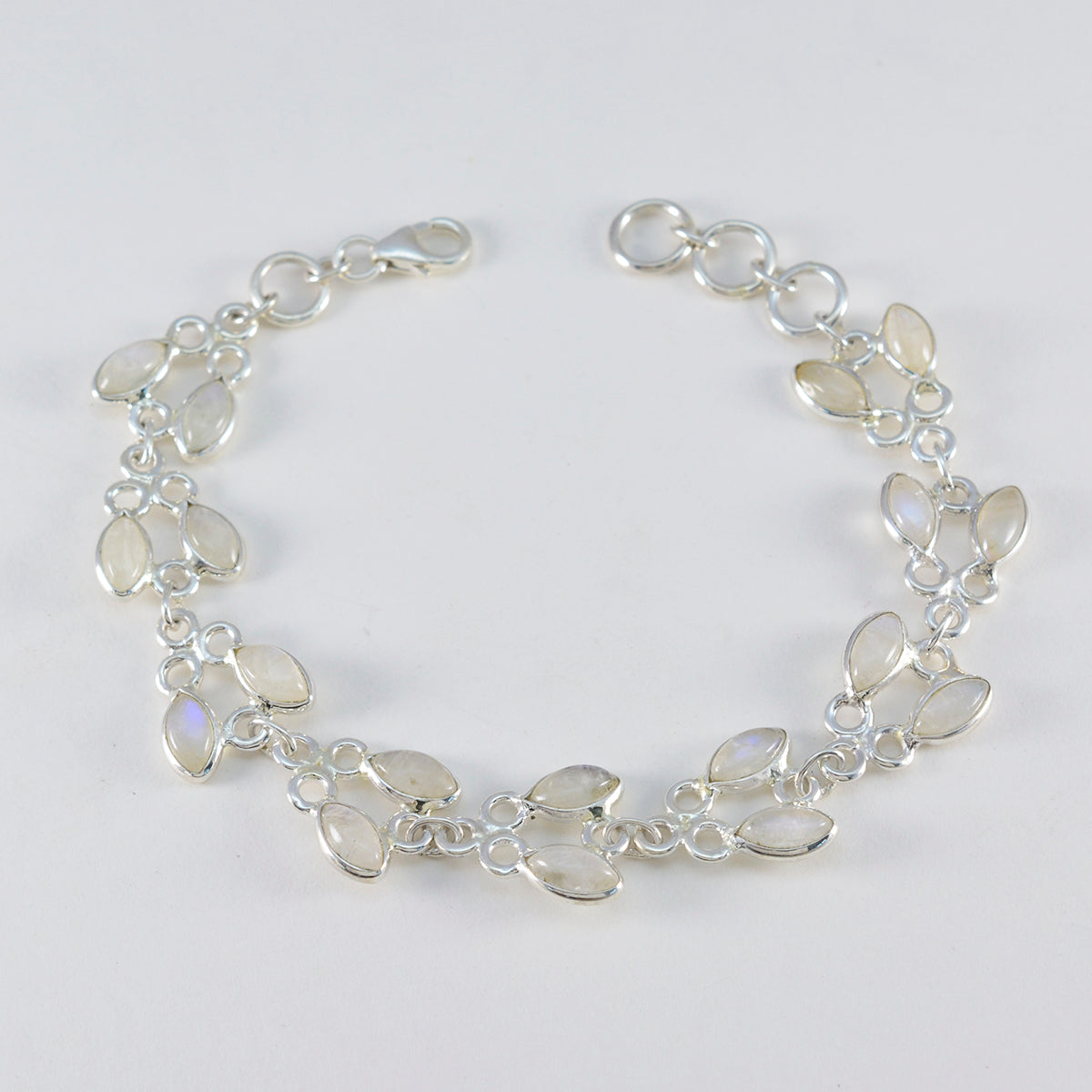Rainbow Moonstone St David’s Day Whisper-thin White 925 Silver Links Bracelet