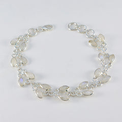 Bracelet à maillons ultra-fins en argent 925 blanc avec pierre de lune arc-en-ciel pour la Saint-David