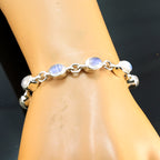 Rainbow Moonstone St Patrick’s Day Tiny White Sterling Silver Links Bracelet