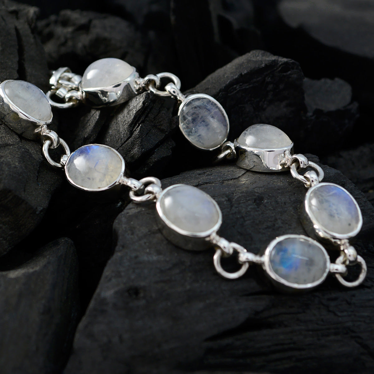 Rainbow Moonstone St Patrick’s Day Tiny White Sterling Silver Links Bracelet